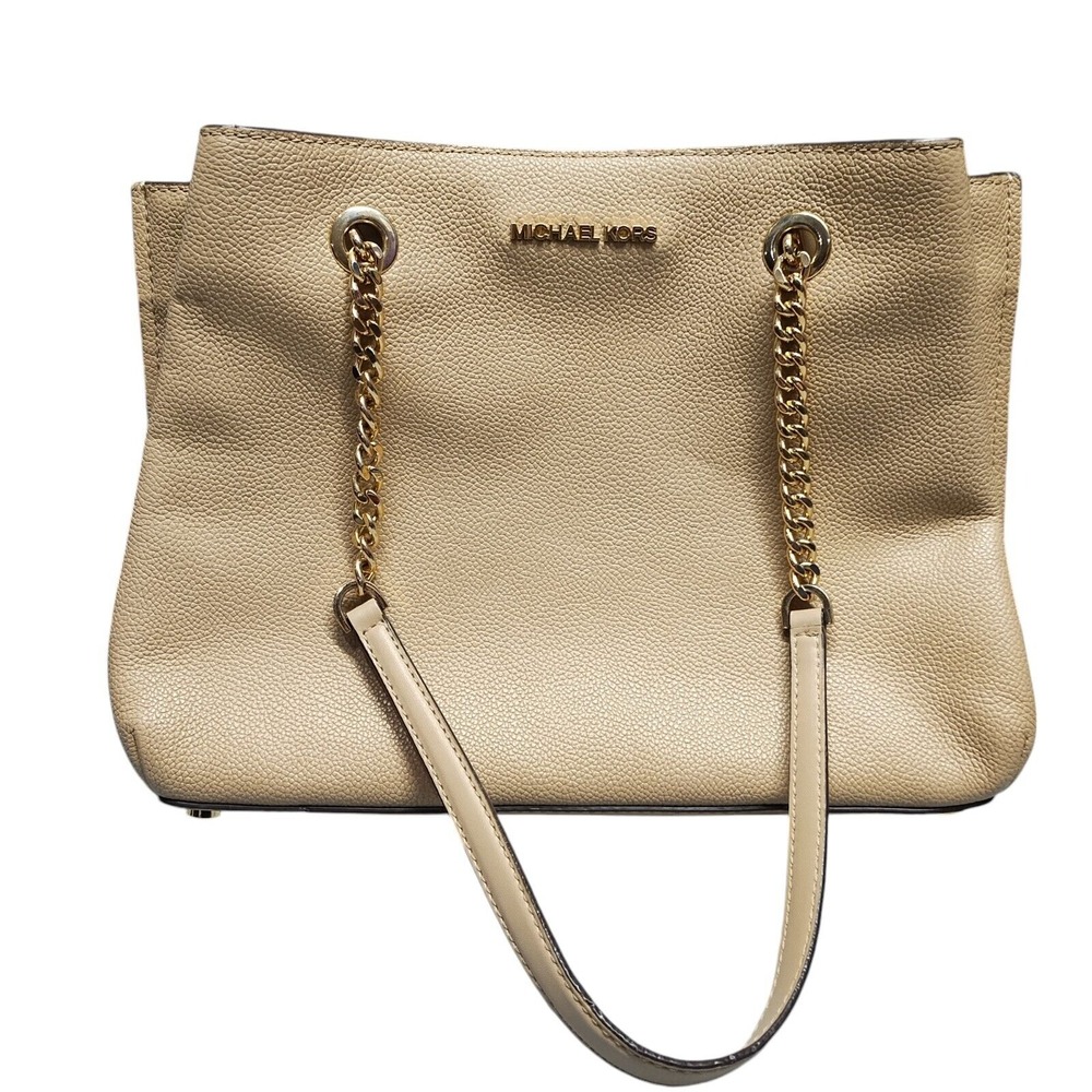 Michael Kors Teagen Long Drop Satchel Handbag Women's Tan Solid Bancroft leather